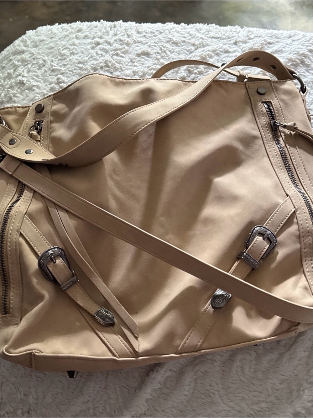 Wrangler Beige Hobo Shoulder Bag with Buckle Accents